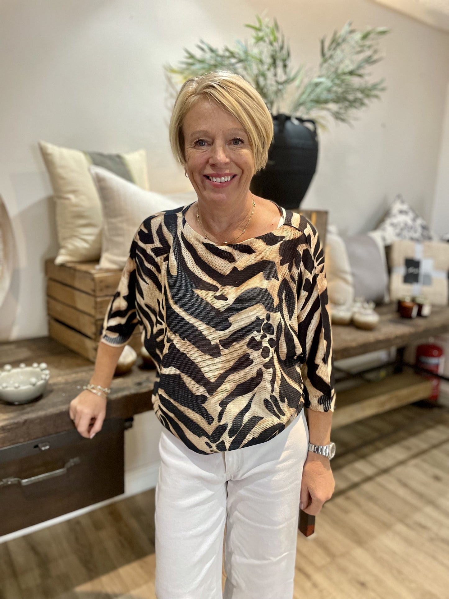 Black Zebra Print Mesh Top