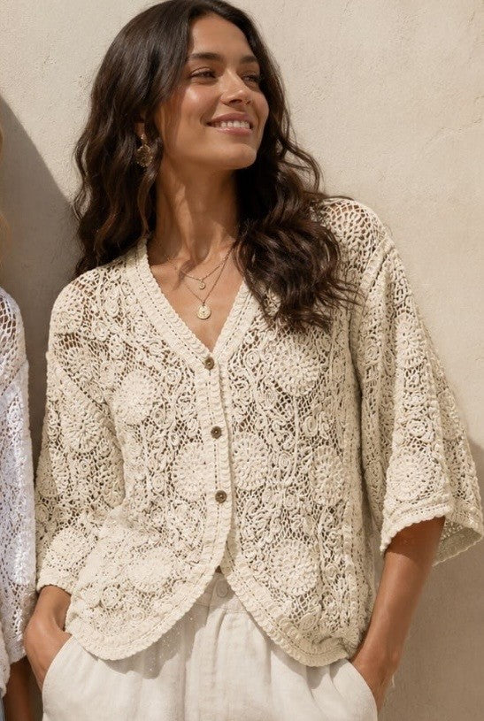 Cream Cotton Crochet Cardigan