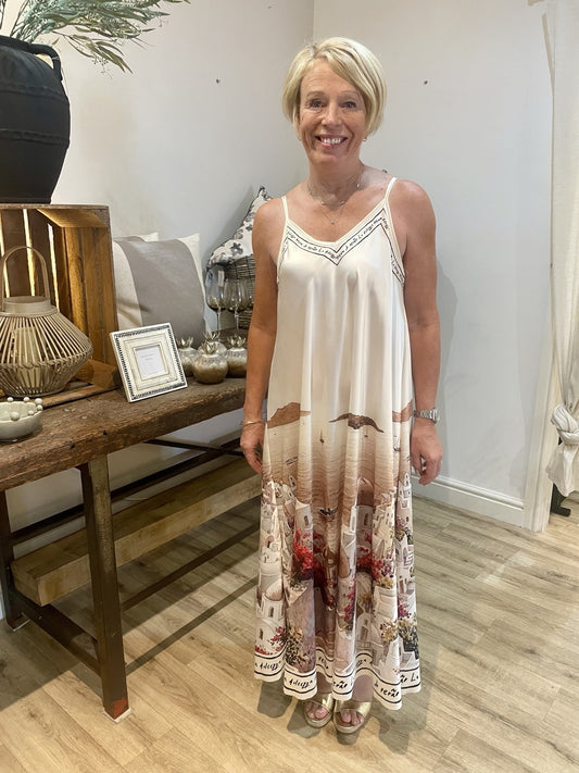 Cream Long Satin Santorini Dress