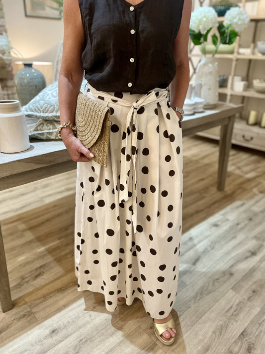 Cream Cotton Tie Polka Dot Skirt