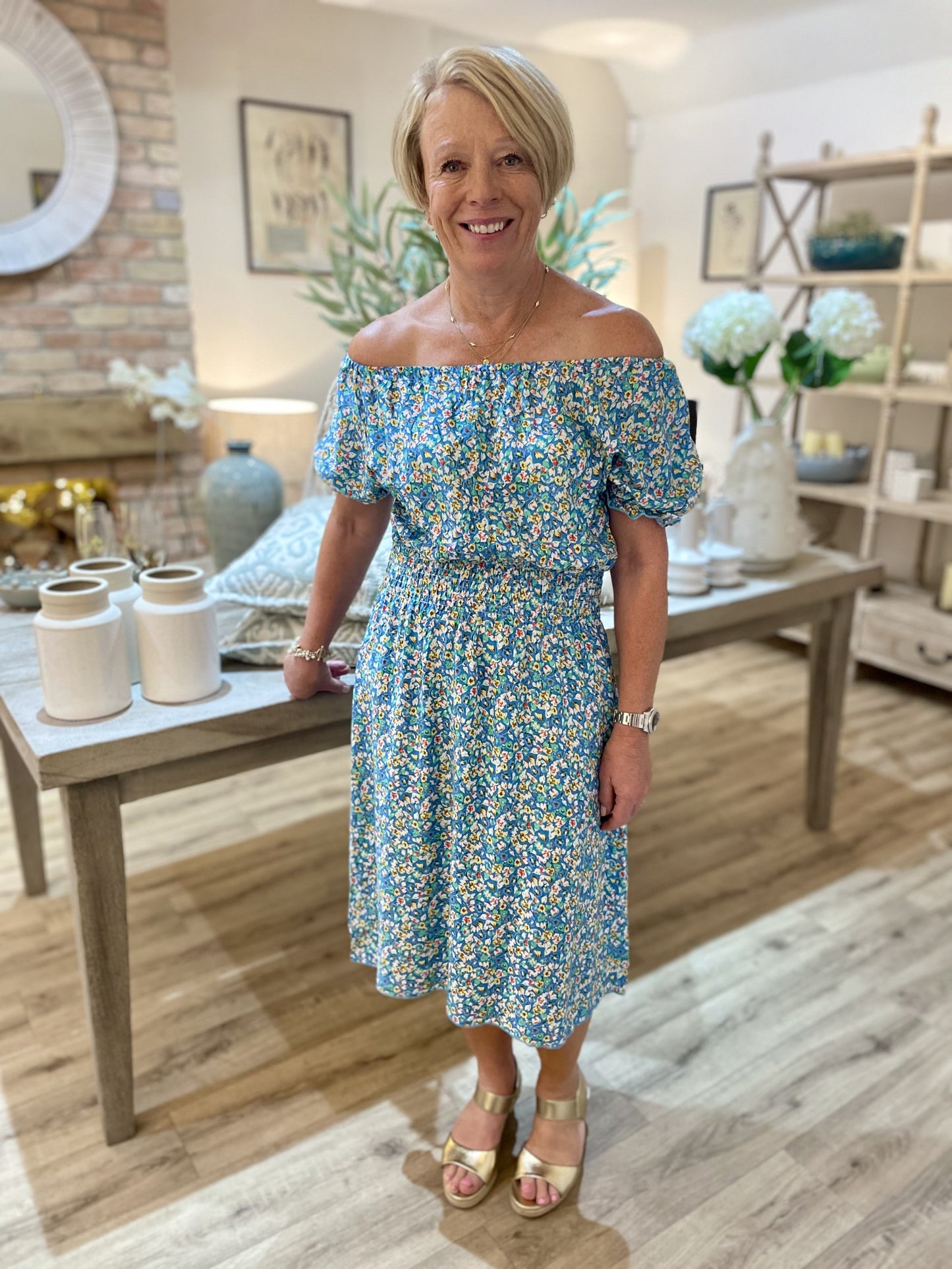 Blue Ditzy Print Midi Dress - Size 14-18