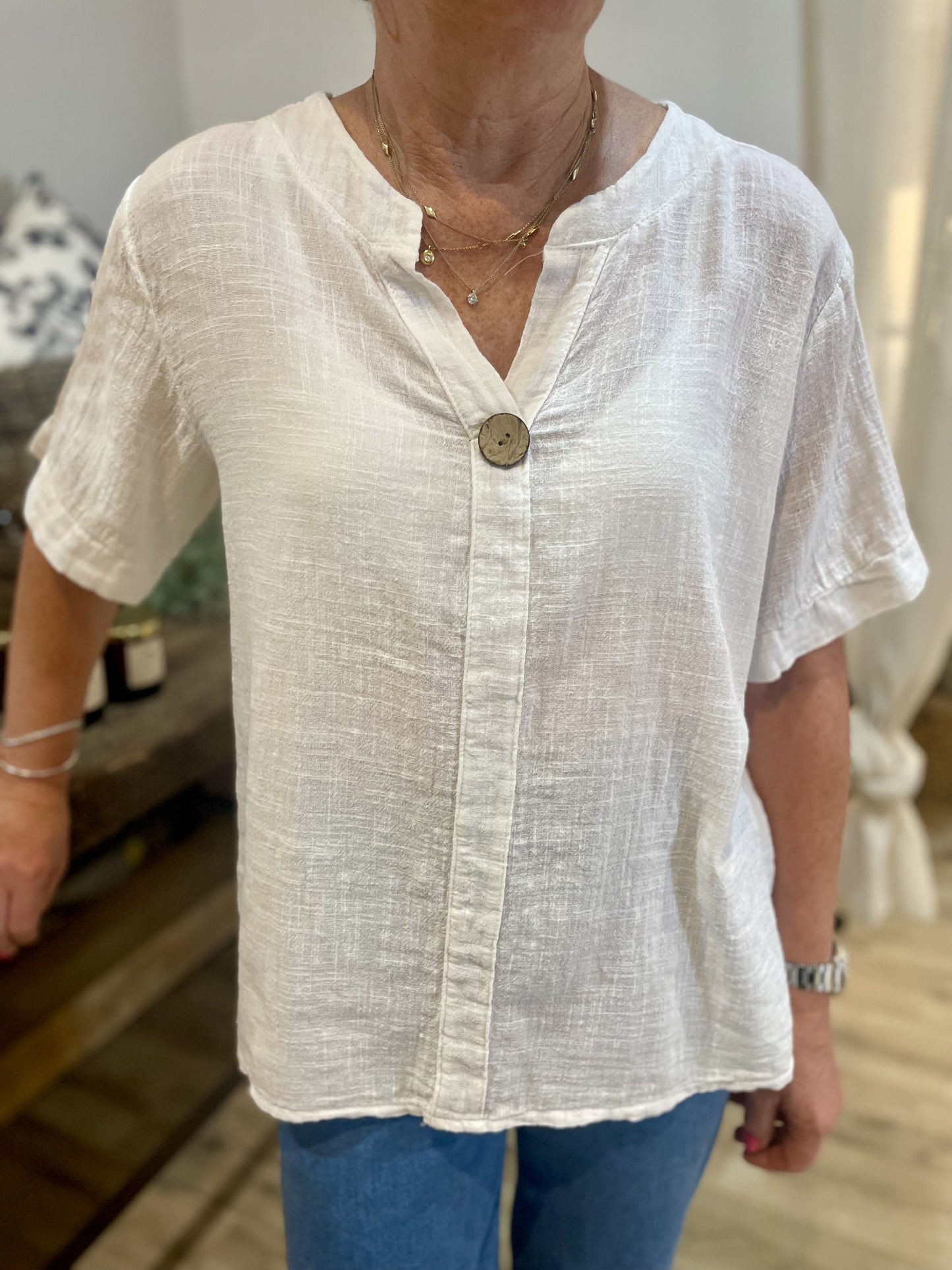 White V Neck Button Shirt