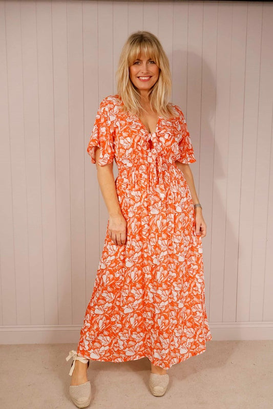 Orange Bow Elasticated Waist Dress