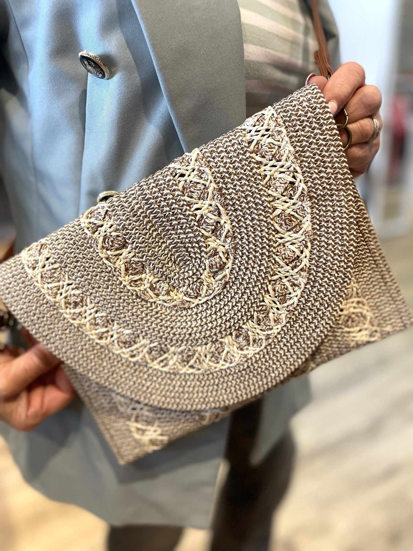 Brown & Cream Natural Raffia Bag