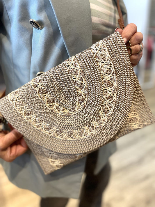 Brown & Cream Natural Raffia Bag