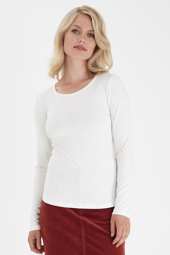 Kasic White Round Neck Long Sleeve T-shirt