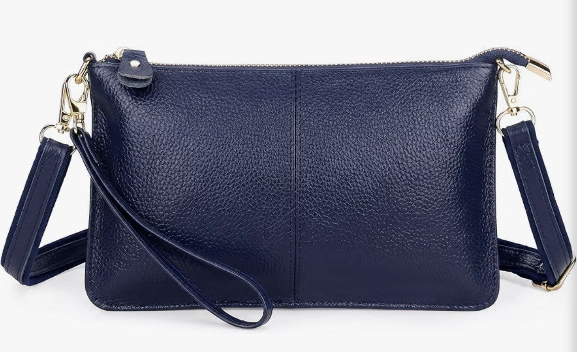 Navy Leather Clutch Bag