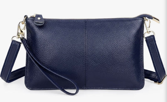 Navy Leather Clutch Bag
