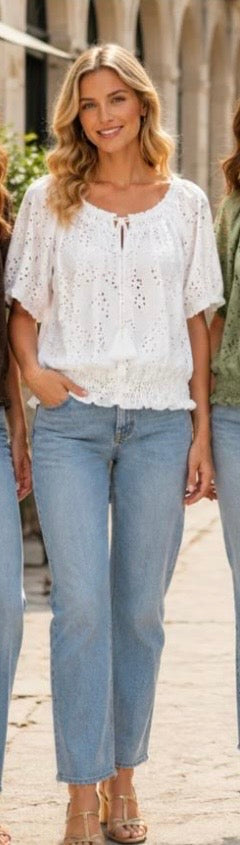 White Broderie Bardot Top