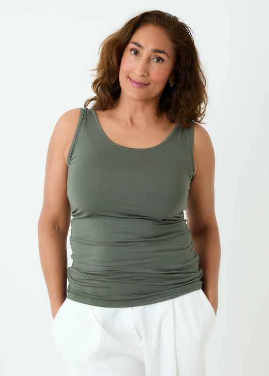 Khaki Plain Round Neck Vest Top