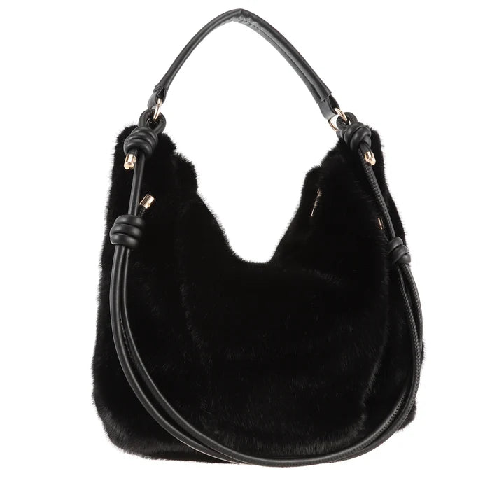 Black Faux Fur Bucket Bag