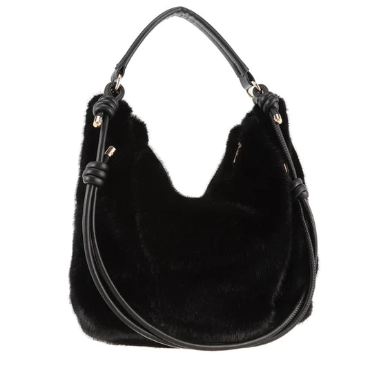 Black Faux Fur Bucket Bag