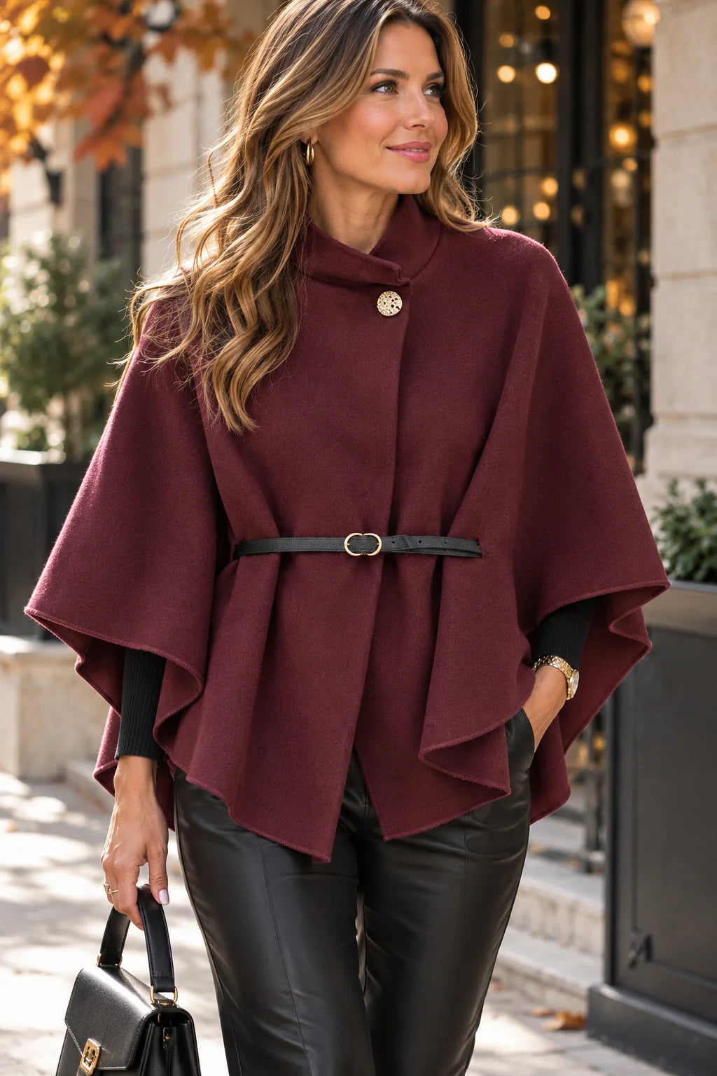Burgundy Belted Cape