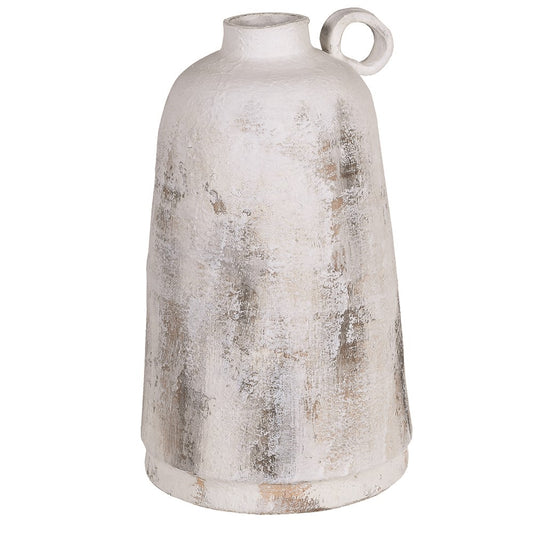 Distressed White Vase with Handle