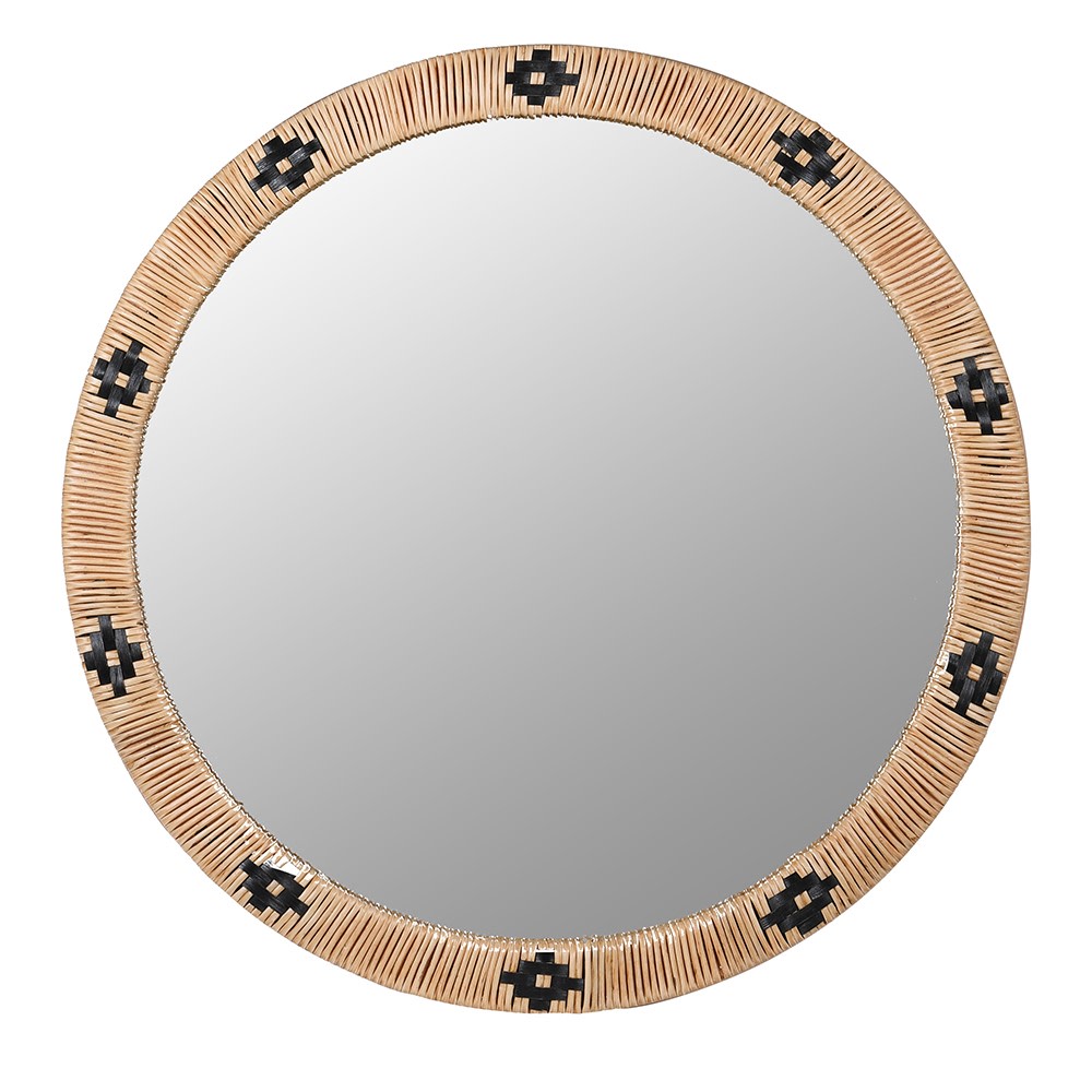Rattan with Black Weave Round Mirror