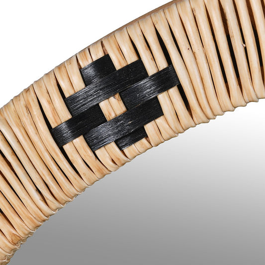Rattan with Black Weave Round Mirror