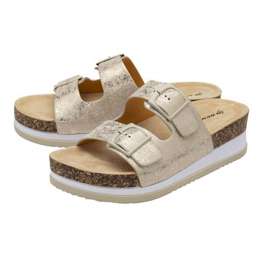 Light Gold Fern Open-Toe Mule Sandals | Dunlop