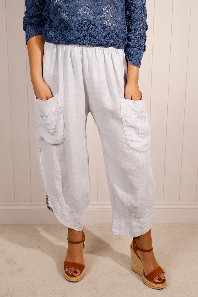 Light Grey Linen Button Detail Trousers