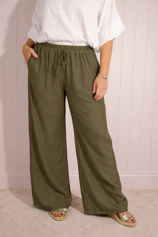 Khaki Plain Elasticated Waist Trousers