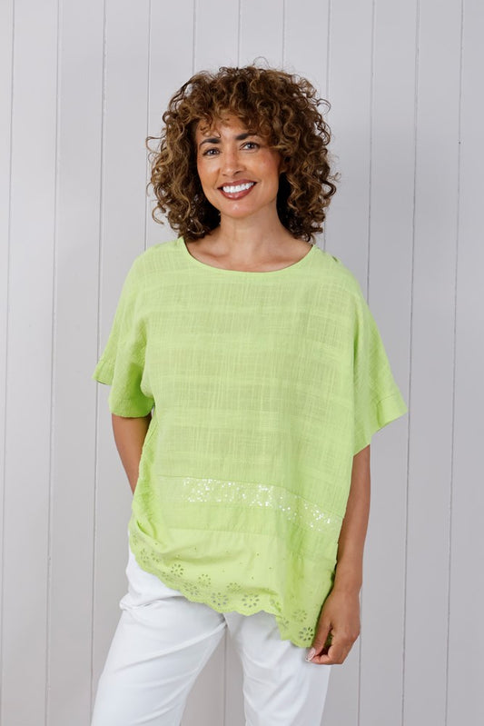 Lime Cotton Broderie Anglaise Edge Top