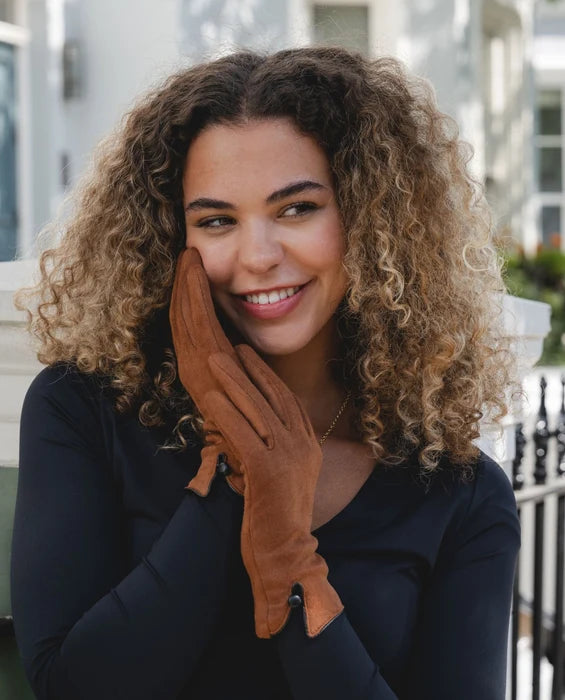 Dark Tan Button Gloves