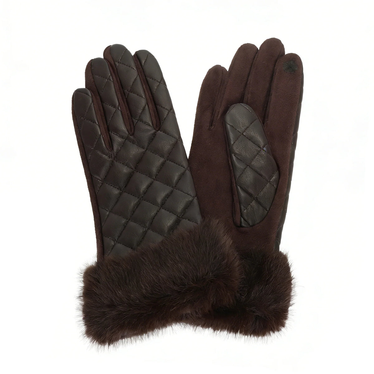 Chocolate Brown Quilted Faux Leather Gloves