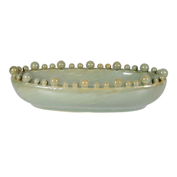Celadon Oval Bobble Edged Bowl