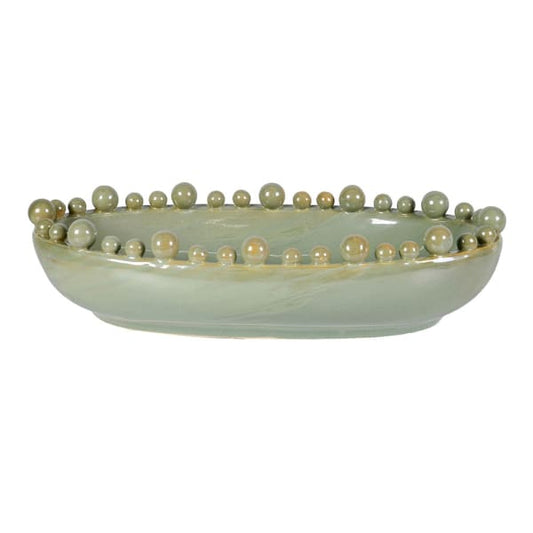 Celadon Oval Bobble Edged Bowl