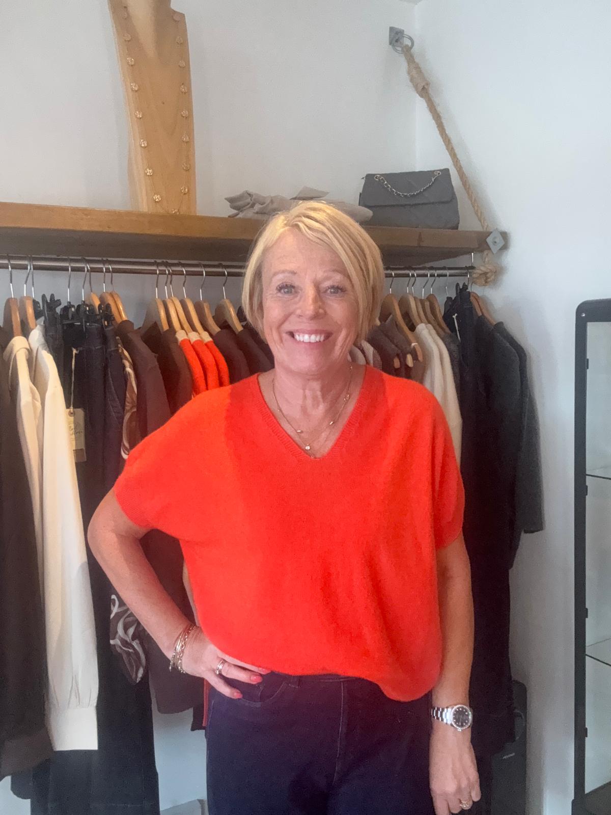 Orange V Neck Short Sleeved Jumper