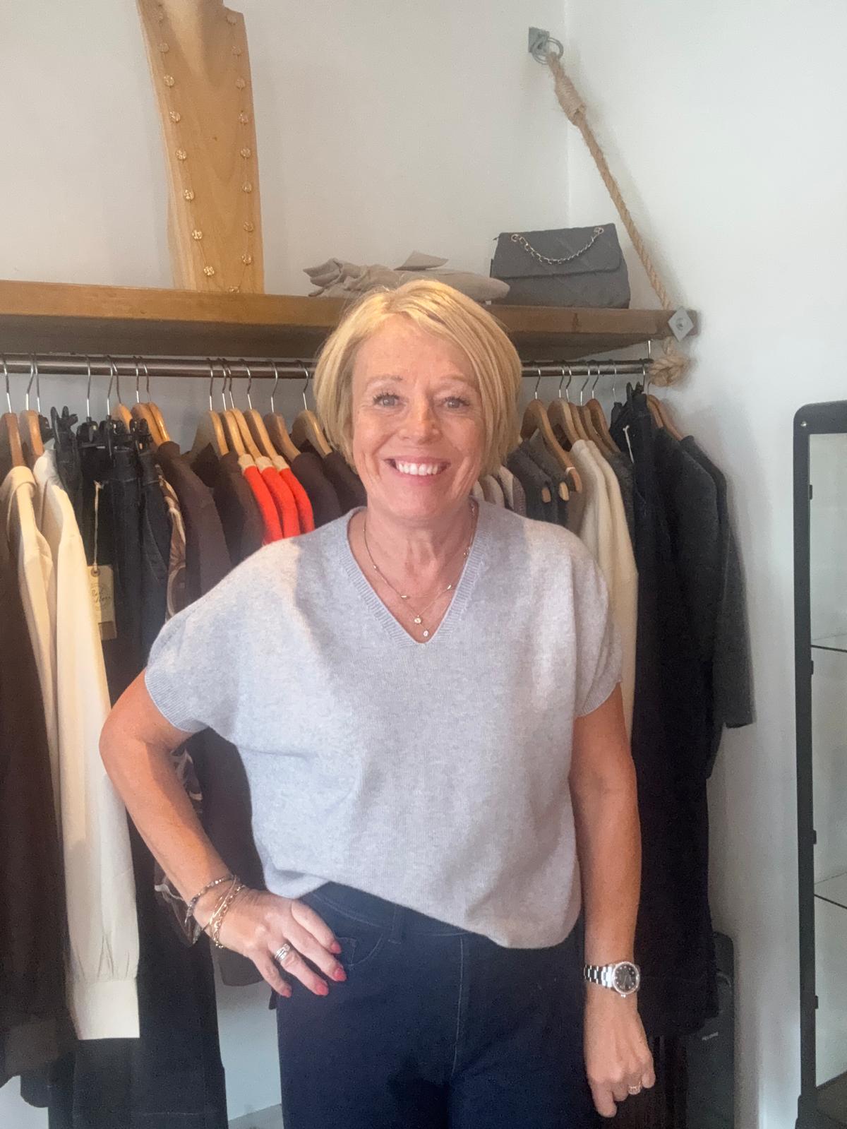 Light Grey V Neck Short Sleeved Jumper