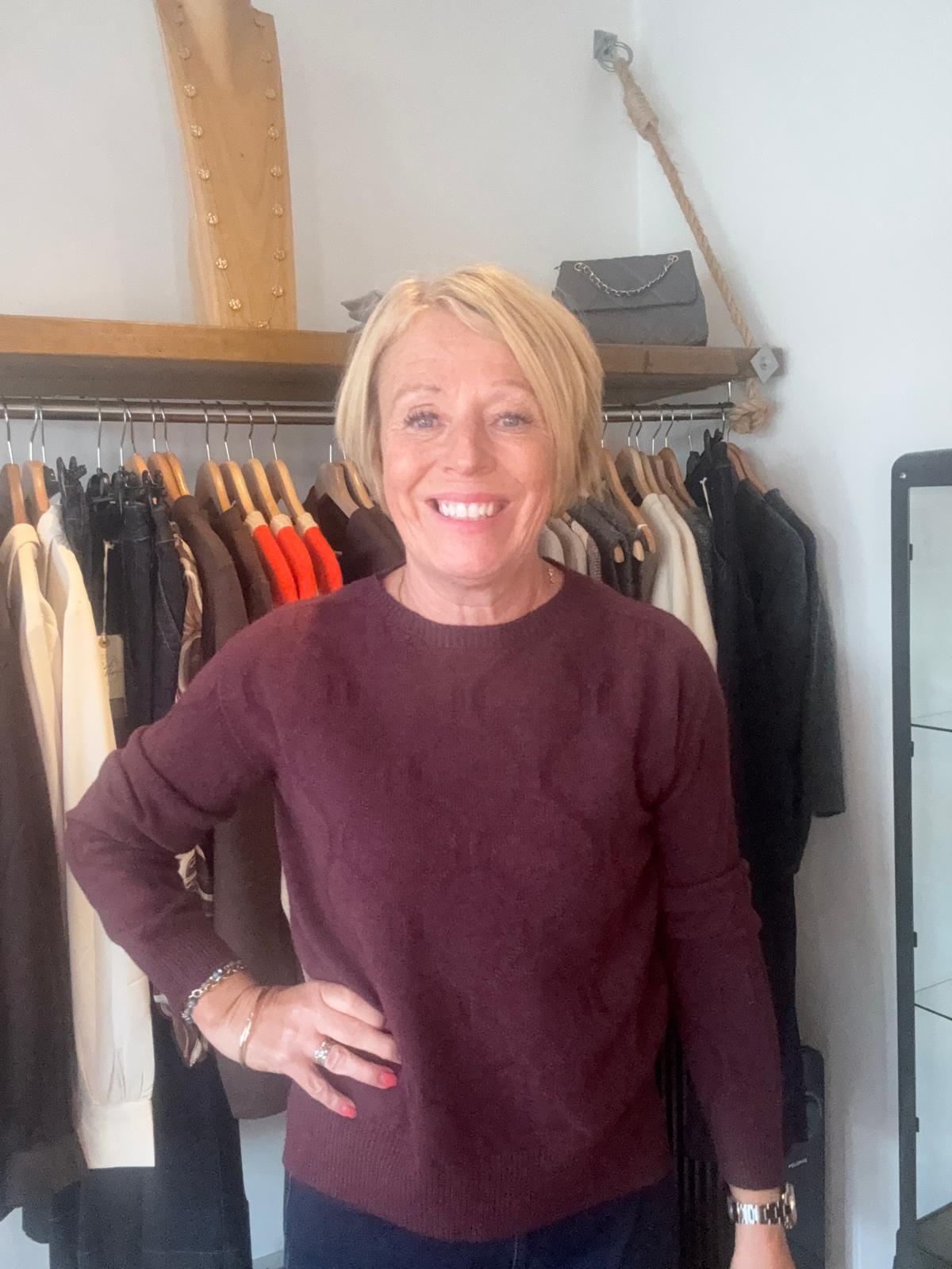 Dark Aubergine Mock Neck Ribbed Detail Jumper