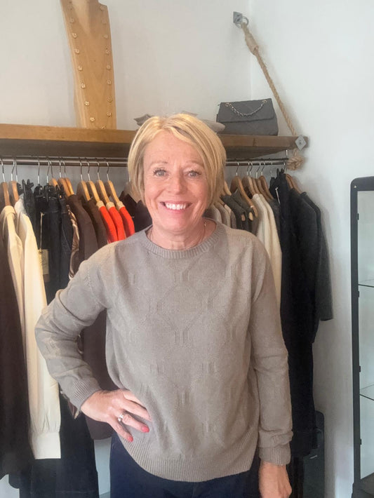 Taupe Mock Neck Ribbed Detail Jumper