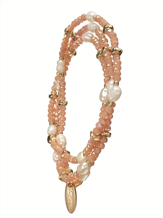 Wrap Around Pink Bead & Pearl Bracelet/Necklace