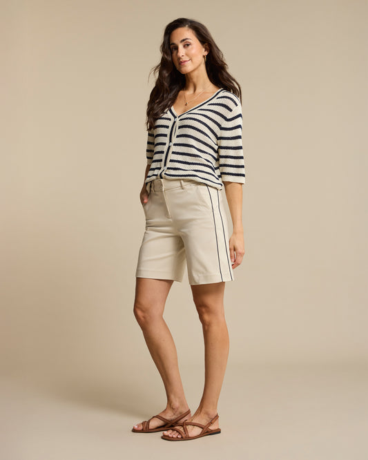 Red Button Navy & Ecru Striped Cardigan