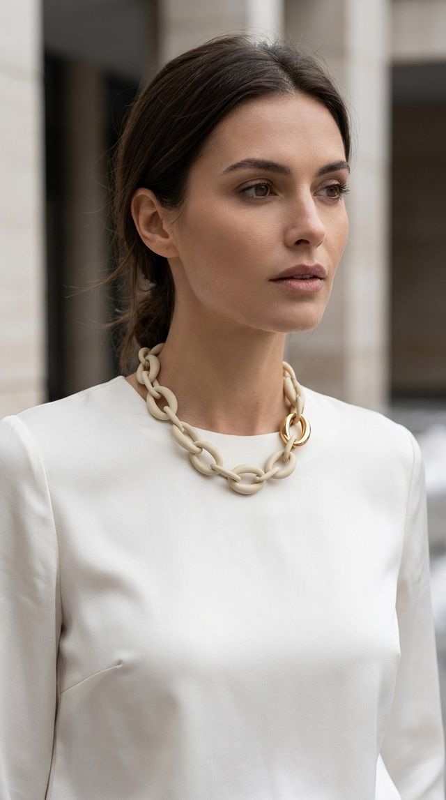 Chunky Taupe & Silver Chain Necklace