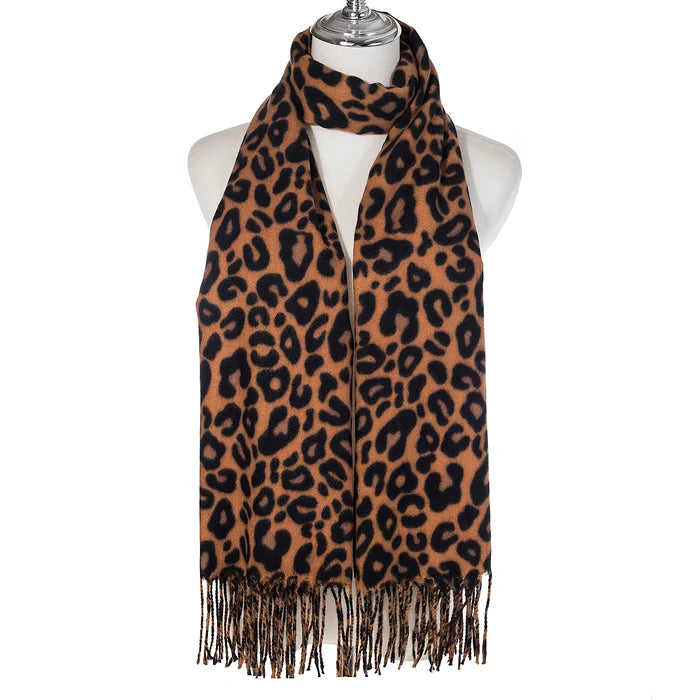 Tan & Black Leopard Print Scarf