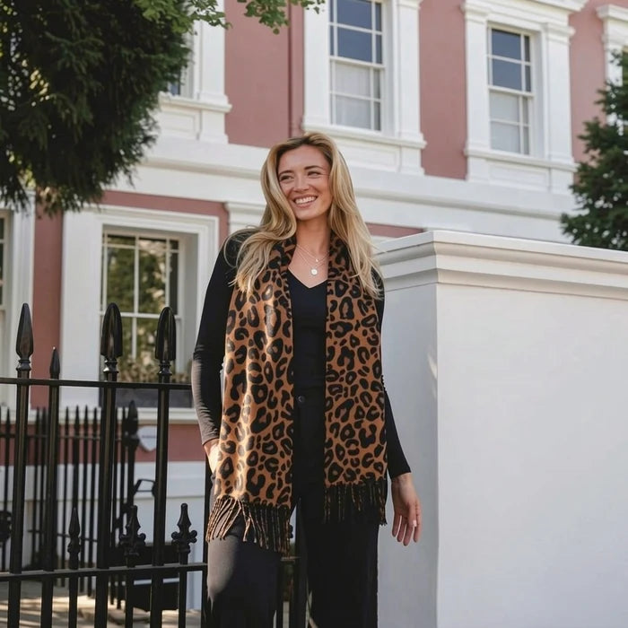 Tan & Black Leopard Print Scarf