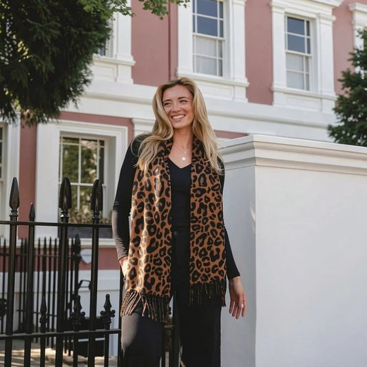 Tan & Black Leopard Print Scarf