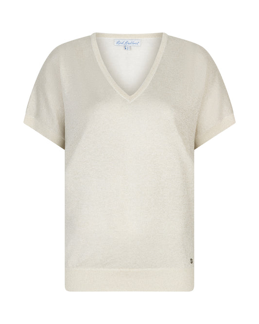 Red Button Jerry Sparkle Short Sleeved Knit Top