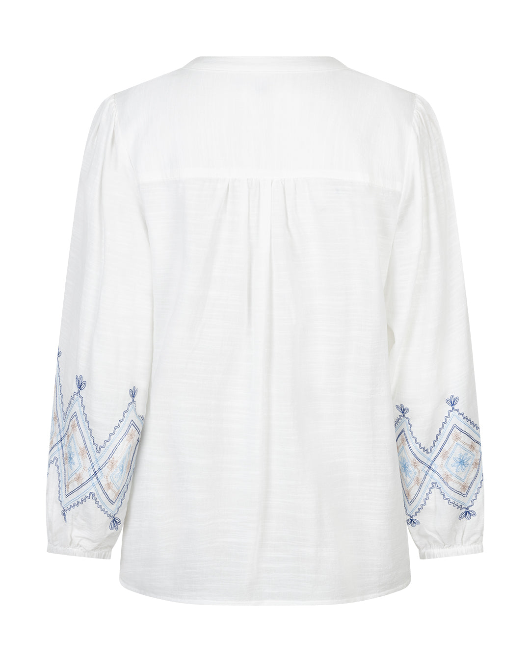 White Blouse with Blue Embroidered Detail