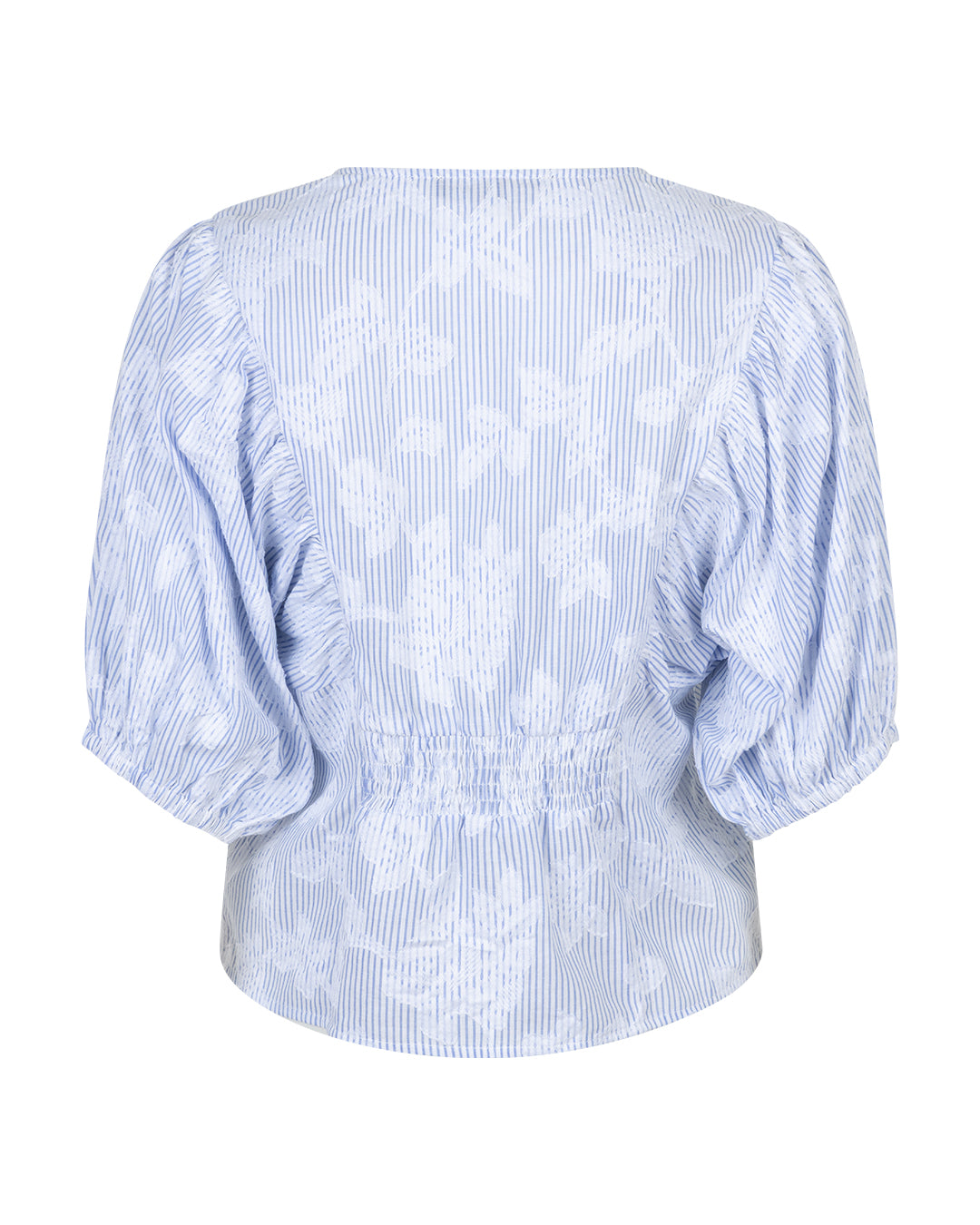Blue Stripe Balloon Blouse with Floral Print