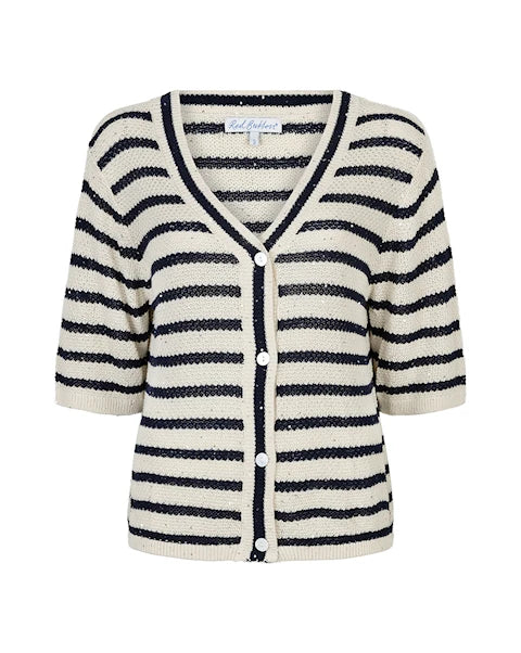 Red Button Navy & Ecru Striped Cardigan