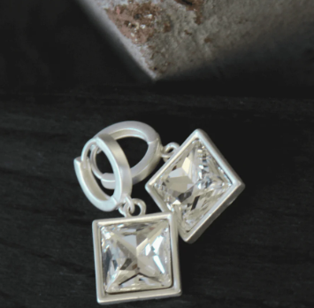 Dnsk Clear Crystal Square Huggie Earrings