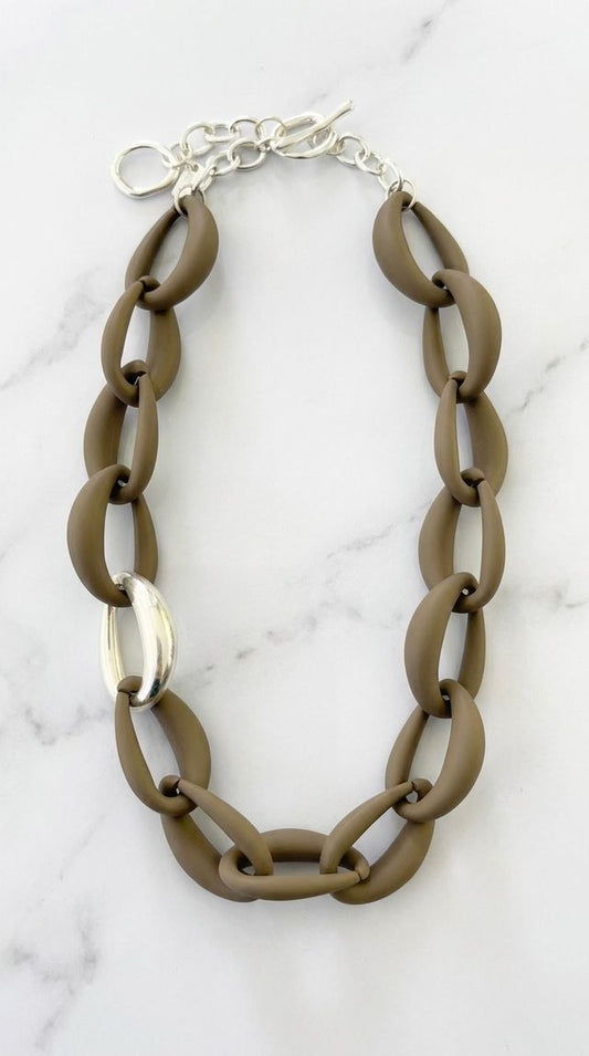 Chunky Taupe & Silver Chain Necklace