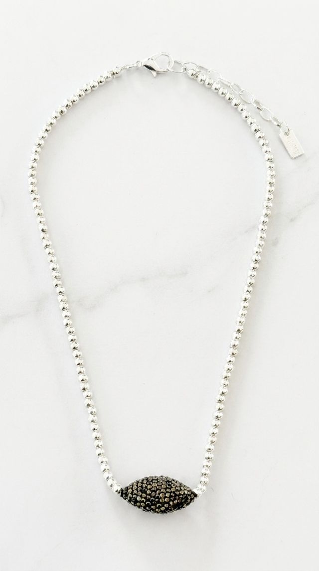 Short Silver Circle Link Necklace with Crystal Detail