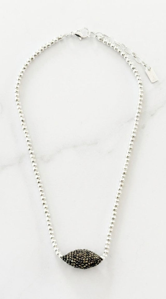 Short Silver Circle Link Necklace with Crystal Detail