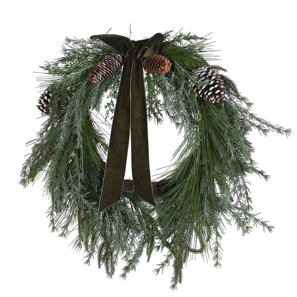 Pinecone &amp; Cedar Wreath with Velvet Bow