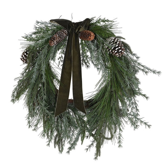 Pinecone &amp; Cedar Wreath with Velvet Bow