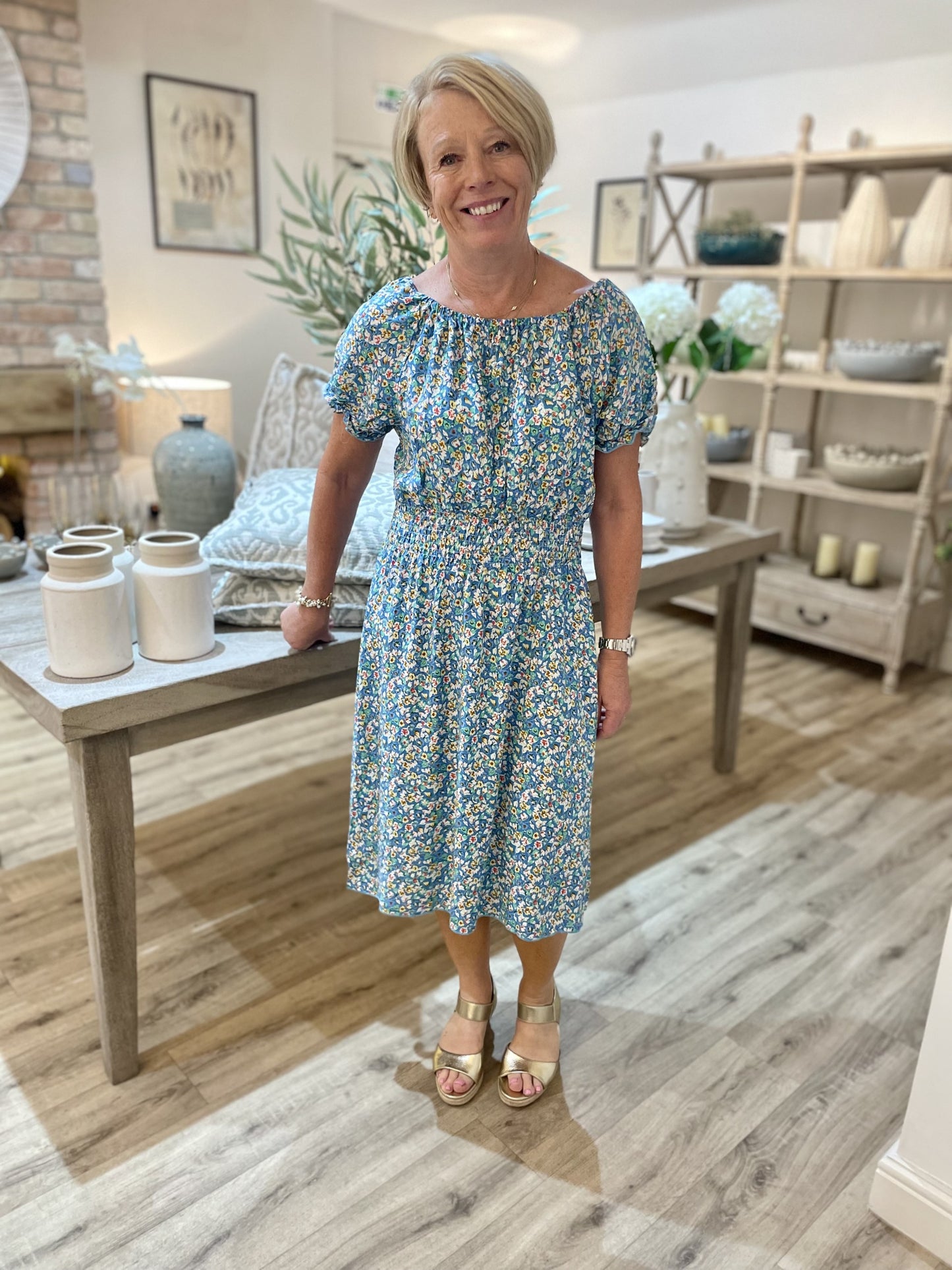 Blue Ditzy Print Midi Dress - Size 14-18