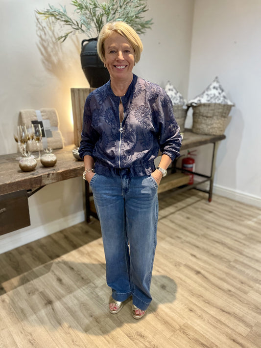 Navy Broderie Anglaise Bomber Jacket
